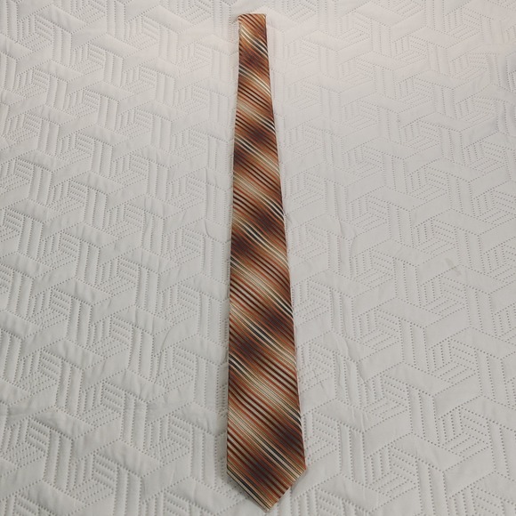 Madison Men's Necktie Diagonal Stripe, Burnt Orange, Grey,‎ Beige Business - Picture 7 of 7